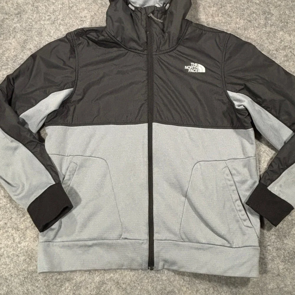 North Face Jacket Mens L Gray Black Full Zip Hoodie Hiking Gorpcore Outdoor